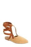 Shekudo Porto Novo Ankle Wrap Flat In Biscuit