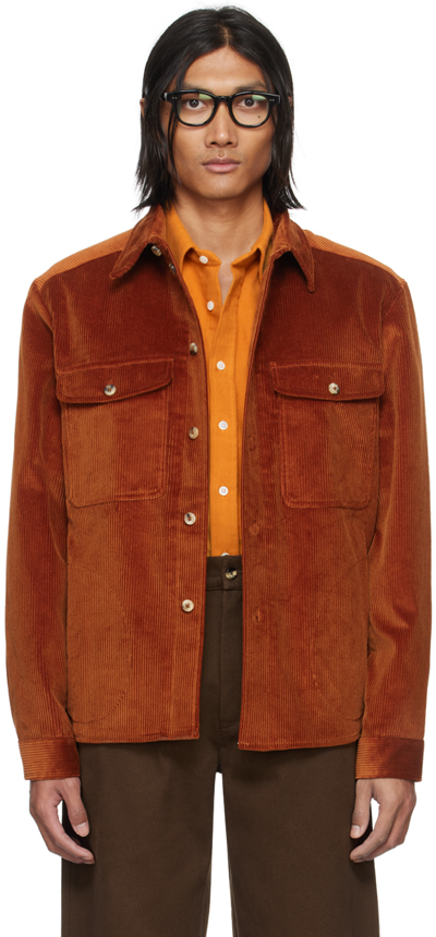 De Bonne Facture Orange Button Shirt In Cinnamon