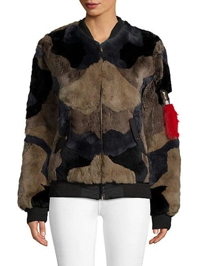 Adrienne Landau Rabbit Fur Bomber Jacket In Brown Multi