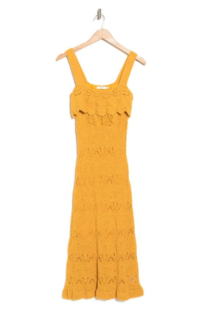 Lush Ruffle Pointelle Knit A-line Dress In Yellow