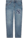 Gucci Men's Denim Pant With Ny Yankees™ Patch In Blue