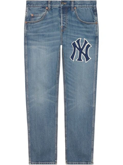 Gucci Men's Denim Pant With Ny Yankees™ Patch In Blue