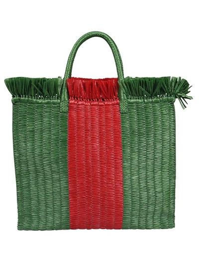 Gucci Straw Shopper Bag In Green Red