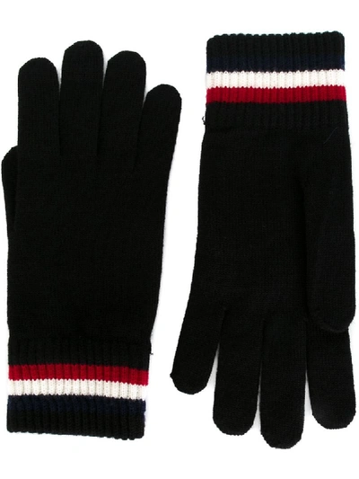 Moncler Stripe-cuff Knitted Gloves In Blue