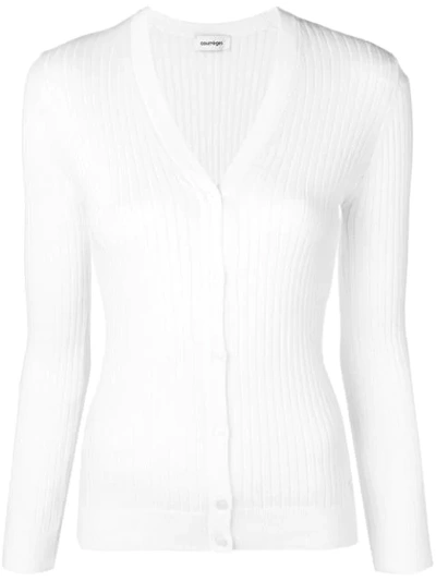 Courrèges Rib Knit Fitted Cardigan In White