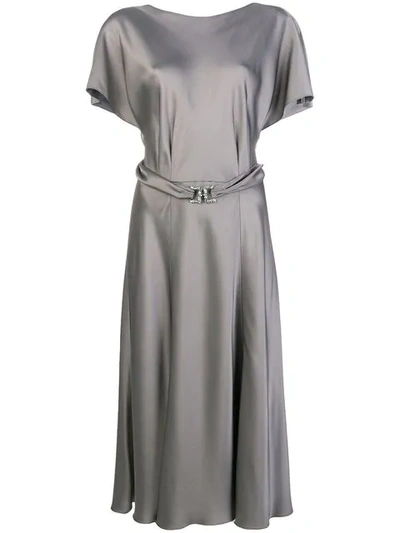 Alberta Ferretti Wrap Back Midi Dress In Grey