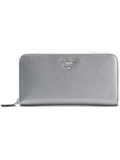 Prada Saffiano Logo Wallet - Metallic In Metallic