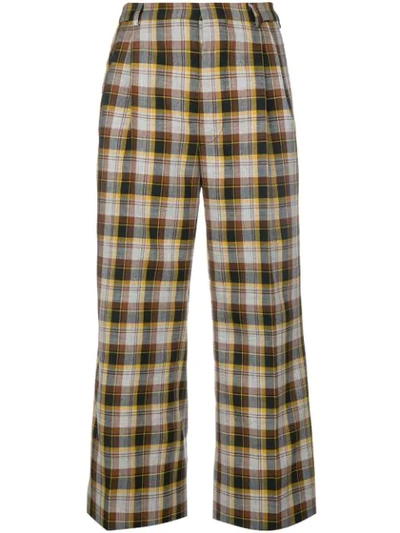 Miu Miu Cropped Plaid Trousers In Black