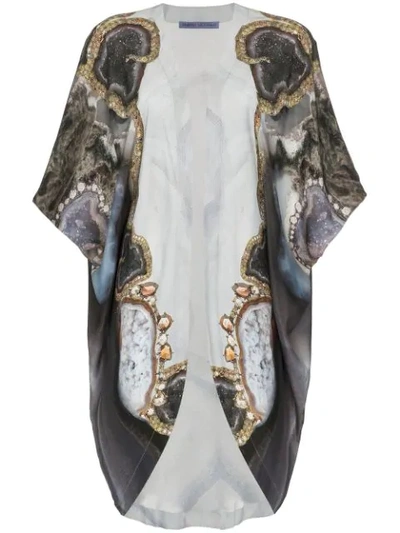 Kimberly Mcdonald Jewelled Serpent Print Silk Kimono Robe - Grey