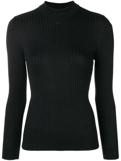 Courrèges High Neck Fitted Sweater In Black
