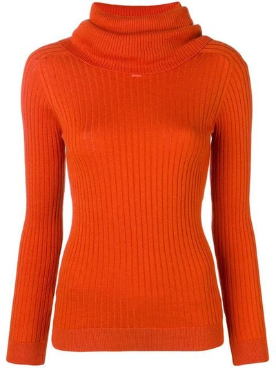 Courrèges Roll Neck Fitted Sweater In Orange