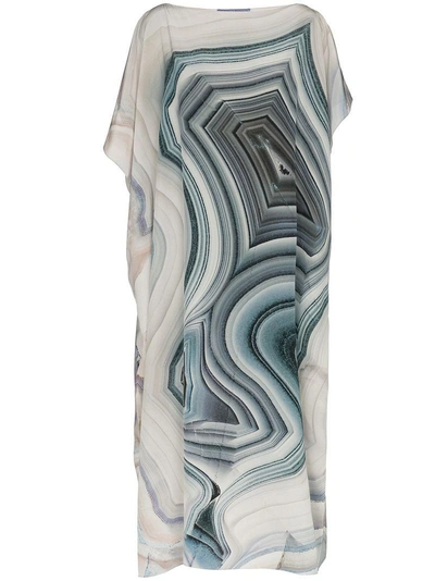 Kimberly Mcdonald Off-shoulder Cool Tones Print Silk Kaftan Dress - Unavailable In Multicoloured