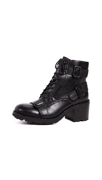 Ash Xeth Block Heel Combat Boots In Black