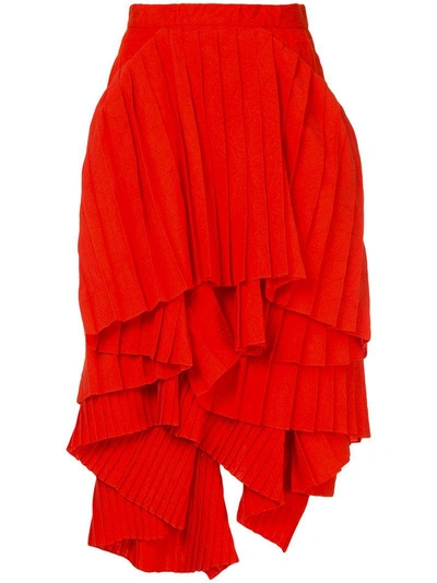 Facetasm X Woolmark Pleated Asymmetric Tiered Skirt In Red