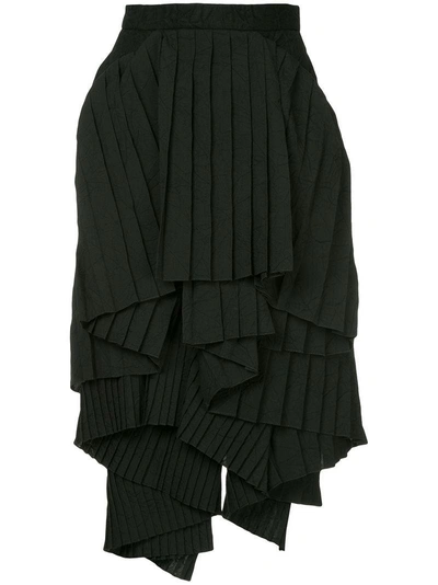 Facetasm X Woolmark Pleated Asymmetric Tiered Skirt In Black