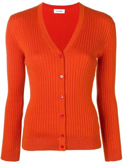 Courrèges Rib Knit Fitted Cardigan In Orange