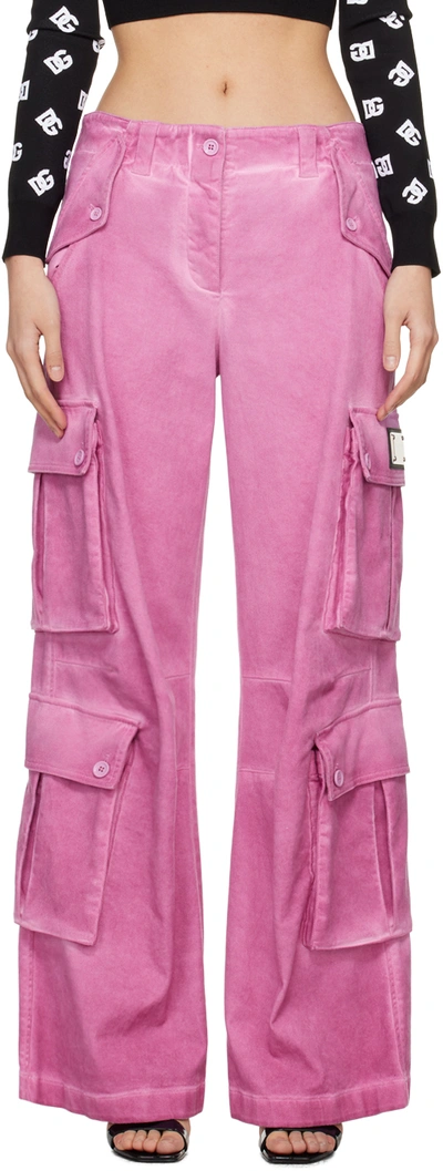 Dolce & Gabbana Mid-rise Cotton Flared Cargo Trousers In Pink