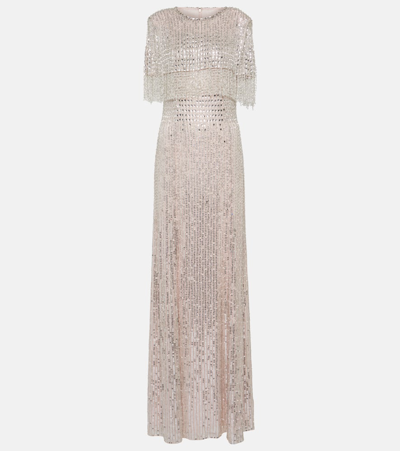Jenny Packham Lyla Caped Embellished Gown In Pink