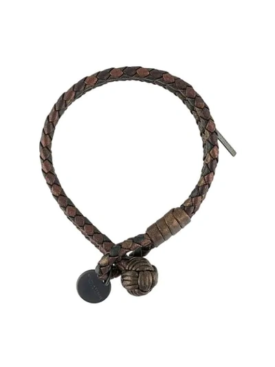 Bottega Veneta Knot Intrecciato Leather Bracelet In Nero (black)