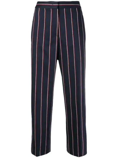 Sportmax Striped Wool Pants W/ Side Bands In Blue