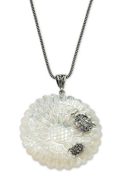 Samuel B. 18k Gold & Sterling Silver Mother-of-pearl Flower Ladybug Pendant Necklace In White