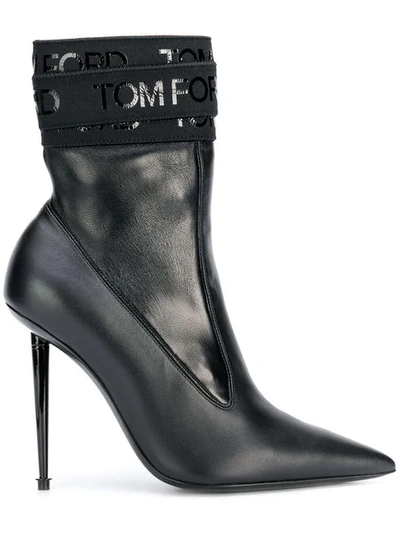Tom Ford Logo Bandage Pointed Ankle Boots In Black