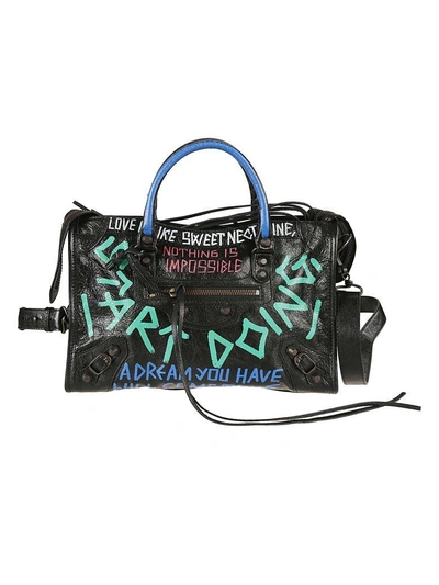 Balenciaga Small Graffiti City Tote In Noir Multicolor