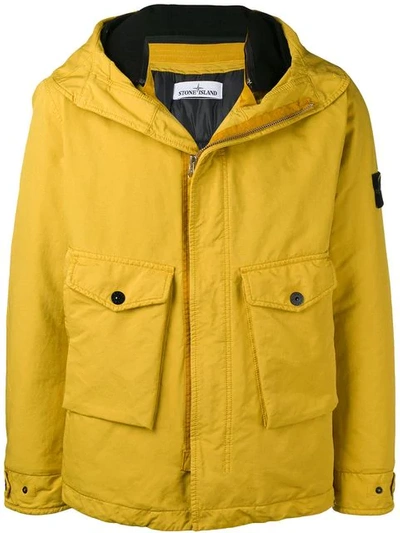Stone Island Zipped Hooded Jacket In Yellow