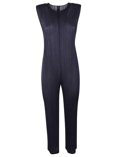 Issey Miyake Pleated Jumpsuit In Blue