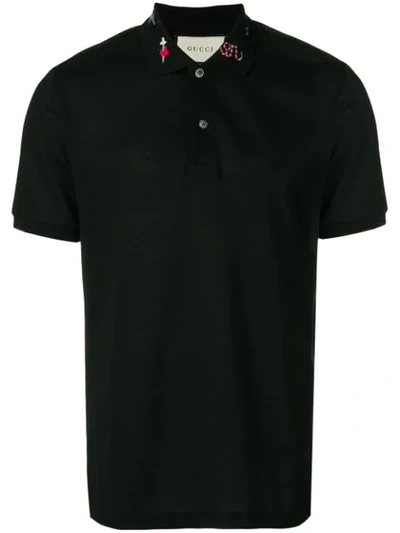 Gucci Embroidered Stretch Cotton Piqué Polo In Blue