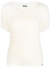 Elisabetta Franchi Chunky Knit Short Sleeve Knit Top - White