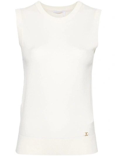 Chloé Sleeveless Wool Knitted Top In White
