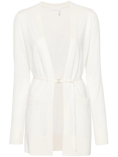 Chloé Belted Knitted Cardigan In White