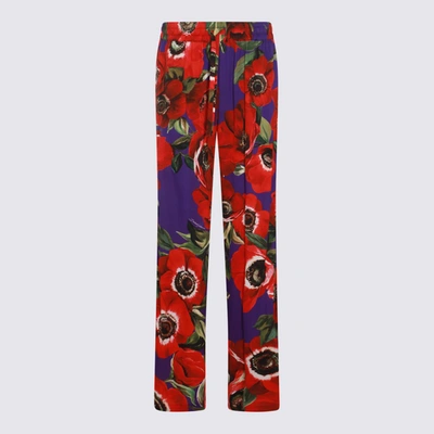 Dolce & Gabbana Multicolor Silk Trousers In Anemoni