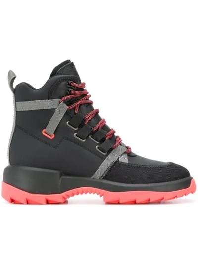 Camper Lace Up Combat Boots In Black