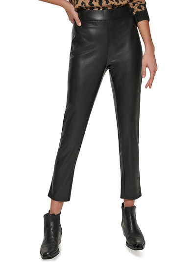 Dkny Womens Faux Leather High Rise Skinny Pants In Black