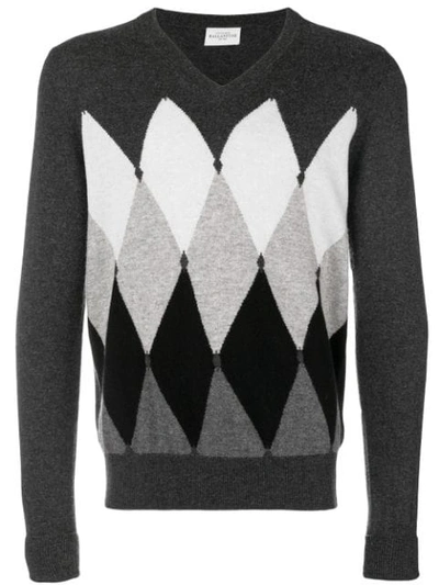 Ballantyne Cashmere Intarsia Knit Sweater In Grey