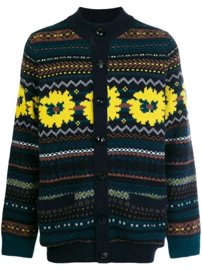 Sacai Front Patterned Cardigan In Blue