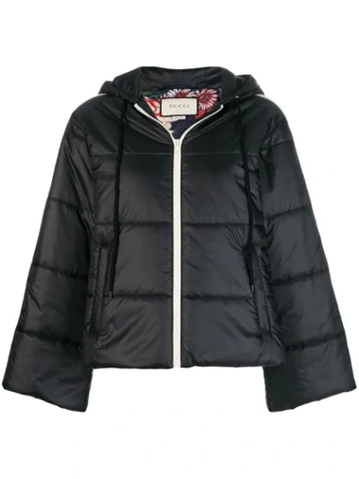 Gucci Hooded Quilted Shell Jacket In Black/blue/red