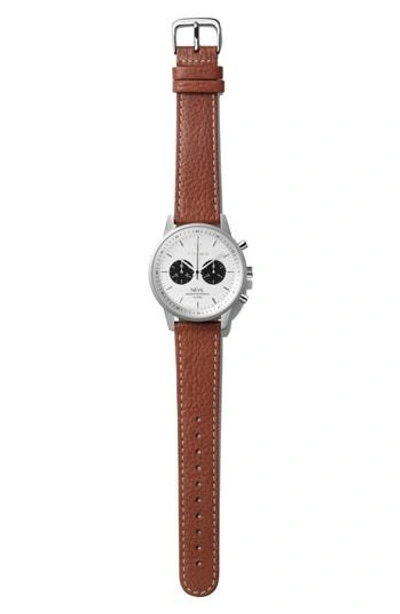 Triwa Raven Nevil Leather Strap Watch, 42mm In Brown/ White/ Silver