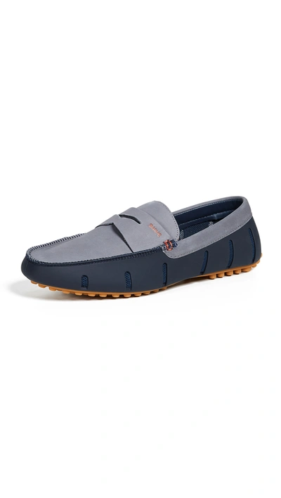 Swims Men's Lux Nubuck Leather & Rubber Penny Loafer Drivers In Navy