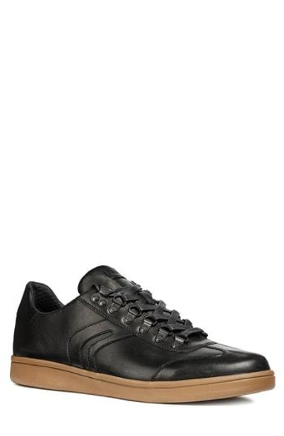 Geox Warrens 12 Low Top Sneaker In Black Leather