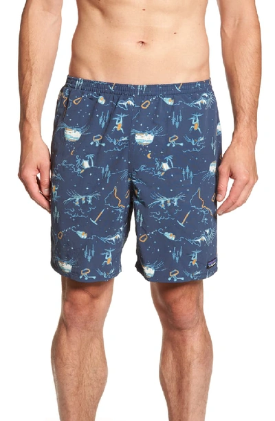 Patagonia Baggies 7-inch Swim Trunks In Fun Hogs/ Stone Blue