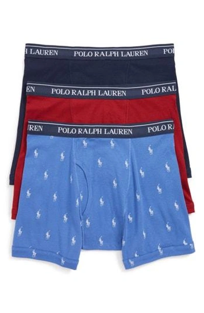Polo Ralph Lauren 3-pack Classic Fit Cotton Boxer Briefs In Indigo Sky Pony / Red Sienna / Cruise Navy