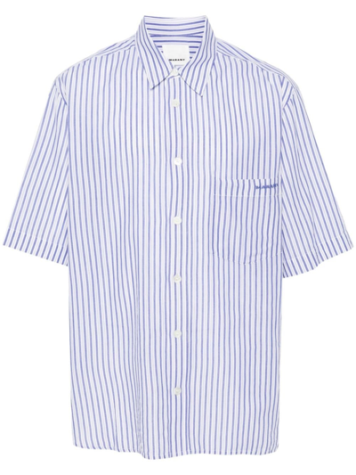 Marant Labilio Striped Cotton Shirt In Blue