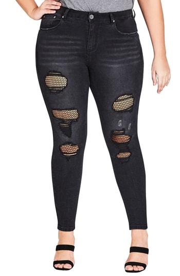ripped skinny jeans with fishnet