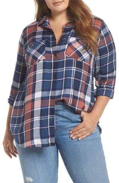 Lucky Brand Trendy Plus Size Plaid Boyfriend Shirt In Pink Multi