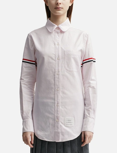 Thom Browne Stripe Oxford Armband Classic Round Collar Shirt In Pink