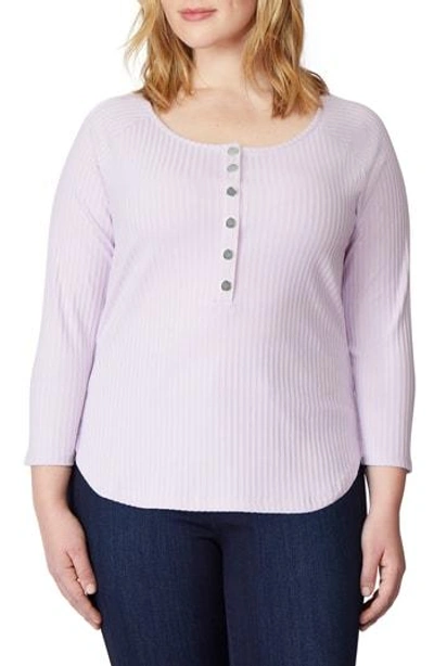 Rebel Wilson X Angels Rib Knit Henley Top In Orchid