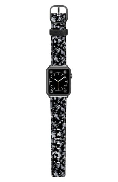 Casetify Vintage Flowers Saffiano Faux Leather Apple Watch Strap In Black
